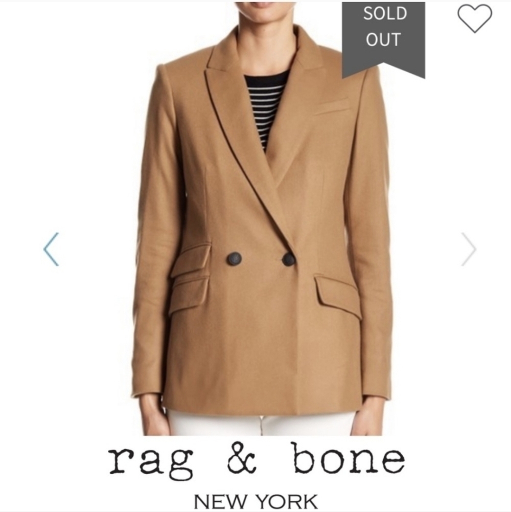 Rag & Bone Duke Double Breasted Wool Blend Blazer Size 0 Camel
